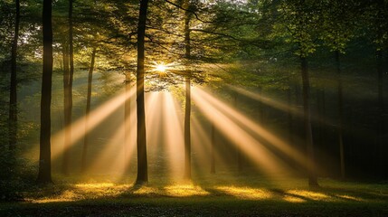 Fototapeta premium Sunbeams Illuminate Mystical Forest
