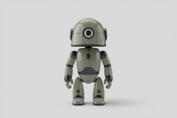 Naklejka premium A cute, green robot with a single eye, standing against a white background.