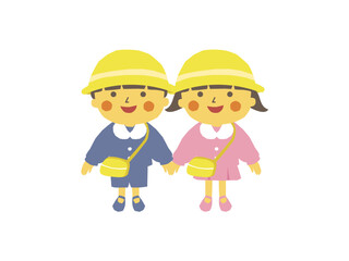 園服を着て手をつなぐ園児