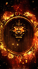 Fototapeta premium Fiery lion emblem with glowing features
