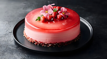 Exquisite French Bavarian Cream Cake with Fresh Strawberries