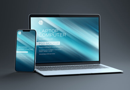 Mobile Phone and Laptop Mockup On Grey Background
