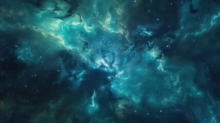 Obraz premium Dynamic Nebula in Blue and Green Tones Creating a Sense of Motion and Natural Cosmic Light