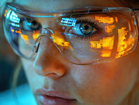 Surgeon in augmented reality glasses with virtual overlays in operating room