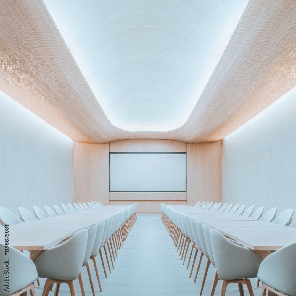 Poster scandinavian minimalist meeting room light wood and neutral tones in professional government spaces 
