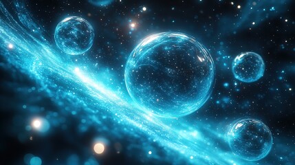 Fototapeta premium A cosmic scene featuring glowing spheres amidst a starry background, evoking a sense of wonder.