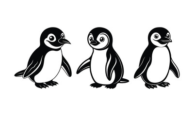 Naklejka premium penguin set black silhouette art illustration white background.