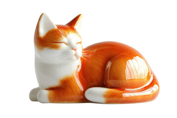 Ceramic orange cat figurine resting peacefully with a shiny finish and intricate detailing