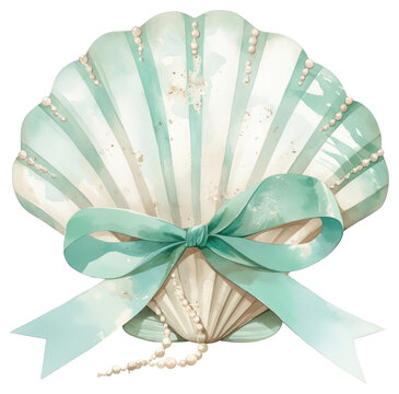 PNG Mint green pastel coquette shell illustration watercolor seashell.