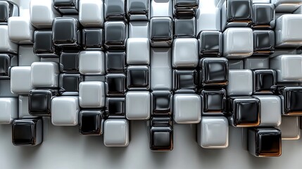 Obraz premium A textured arrangement of black and white glossy cubes creating a modern, abstract design.