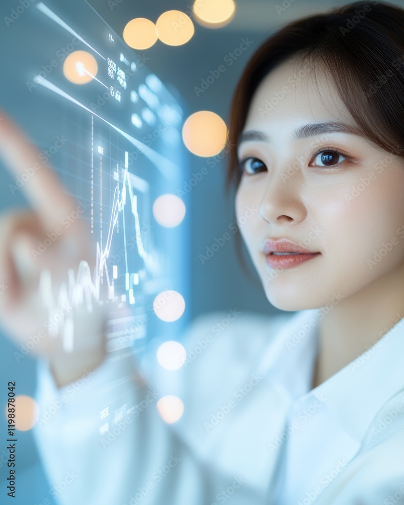 Poster futuristic tech workspace korean professional collaboration with interactive digital screen in sleek