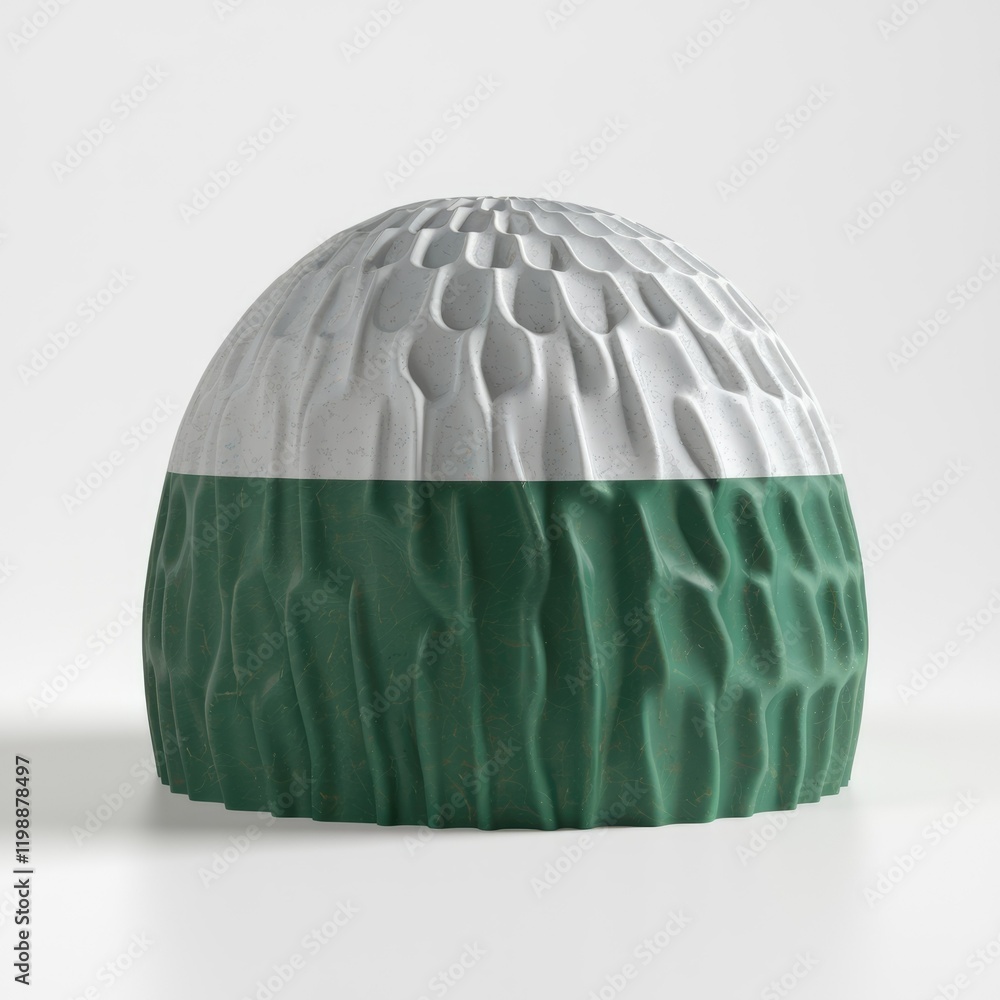 Aufkleber A dome-shaped object with a textured surface, divided into gray and green sections.