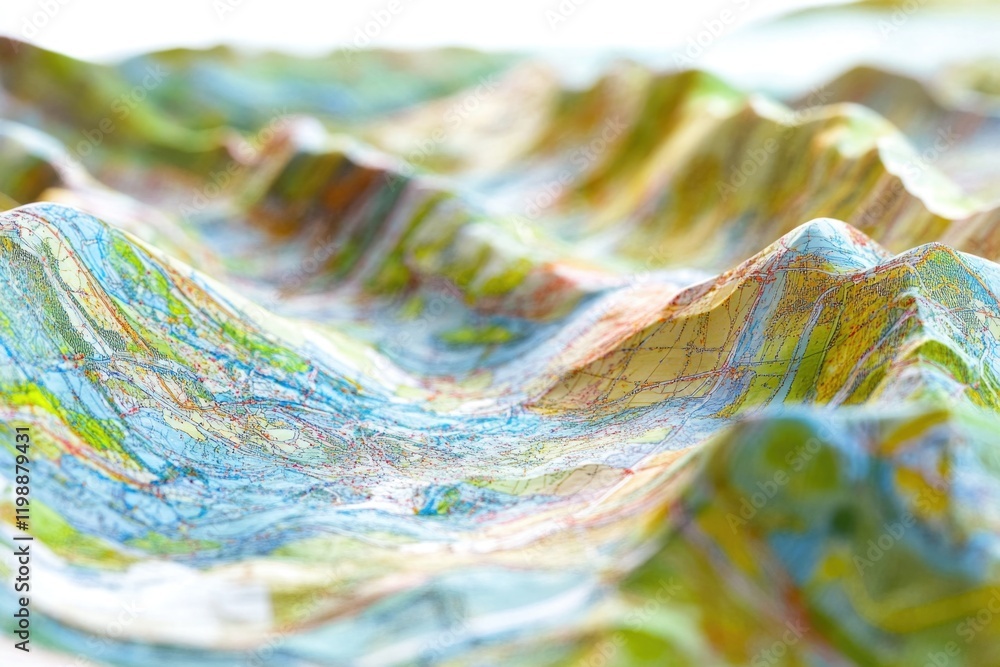 Poster a detailed view of a mountain range on a map, ideal for use in presentations or reports