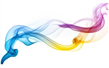 Bright blue, pink, and yellow smoke intermingling in soft clouds on a clean white backdrop