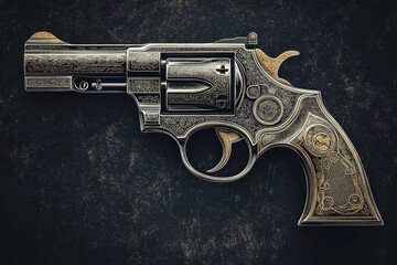 Close-up of a silver revolver against a black background