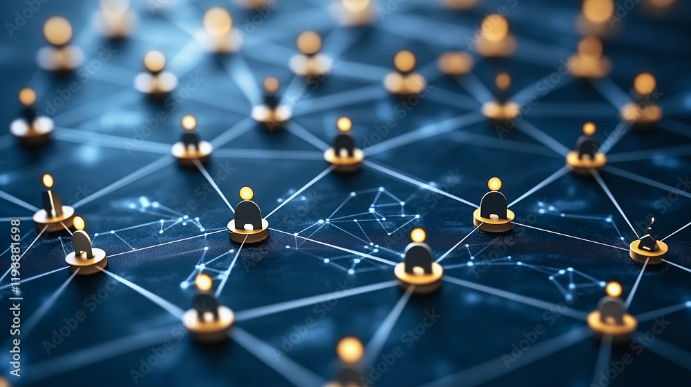 Poster interconnected network: an abstract representation of a complex network, with numerous interconnecte
