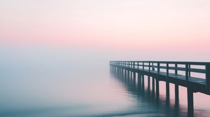 Fototapeta premium Wooden Pier Extending into Foggy Water at Sunset