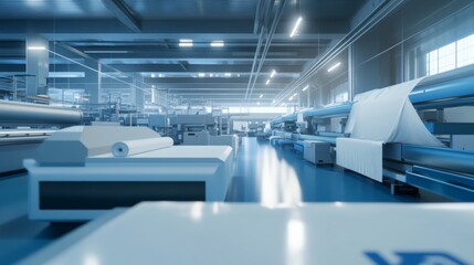 Obraz premium Modern textile factory showcasing high tech machinery in bright natural lighting environment
