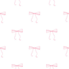 cute festive bows. Watercolor seamless pattern for birthday, valentine's day, mother's day, Christmas. Background for textile and wrapping paper