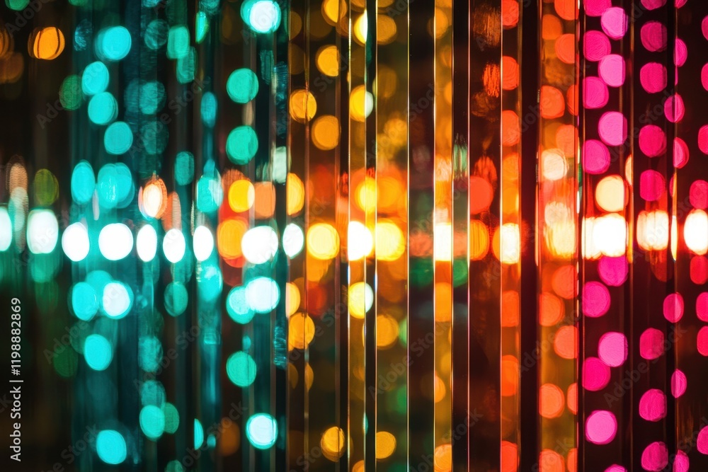 Poster a vibrant display of colorful, blurred lights creating a mesmerizing bokeh effect, showcasing a spec