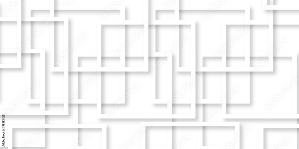 Fototapete white and gray overlap triangle geometric technology pattern. minimal rectangle randomly arranged wh