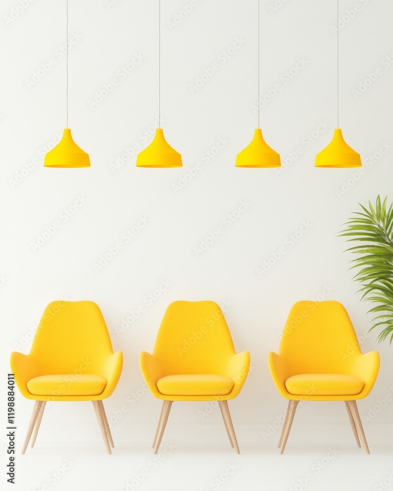 Aufkleber minimalist creative workspace modern yellow chairs and vibrant lighting in open office - enhancing p