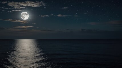 moon pictures,Full Moon Illuminating a Clear Night Sky Over the Ocean


