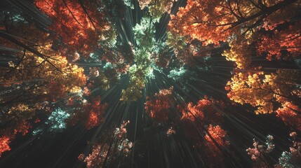 Enchanting Autumn Forest Canopy Colorful Fall Trees Overhead View