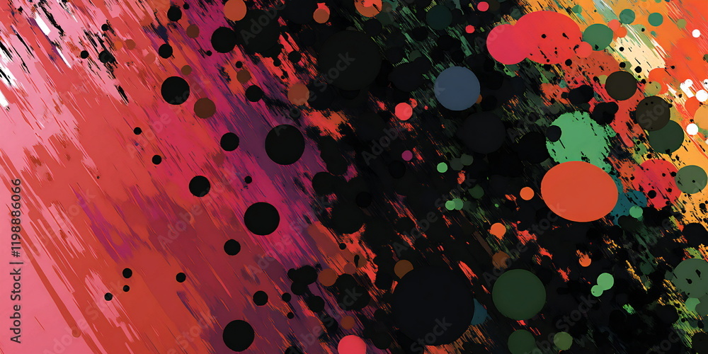 Poster colorful abstract artwork with vibrant splashes and circular patterns showcasing creativity and arti