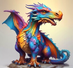 Illustration of fluffy tiny dragon baby.