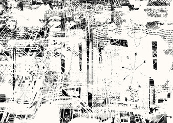 Background with glitch distorted grunge textures . grunge background texture with halftone dots, glitched shapes, textures and lines .Screen print vector background with grunge textured surface.