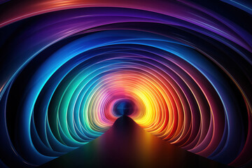 Dark Tunnel Filled with Colorful Rainbow Lights, A Unique and Dramatic Illustration