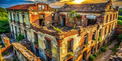 Fototapeta premium Abandoned Old Building Facade - Architectural Photography AI Art