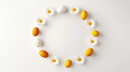 Easter wreath with daisies and eggs spring decor white background