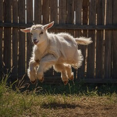 Obraz premium goat on the farm. A goat on the edge of a ditch in the Dutch village of Bergen. June, Netherlands.goat on pasture.