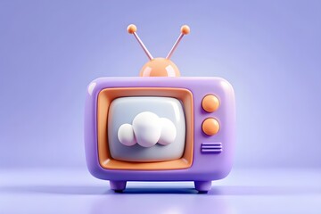 3D purple TV on a solid color background