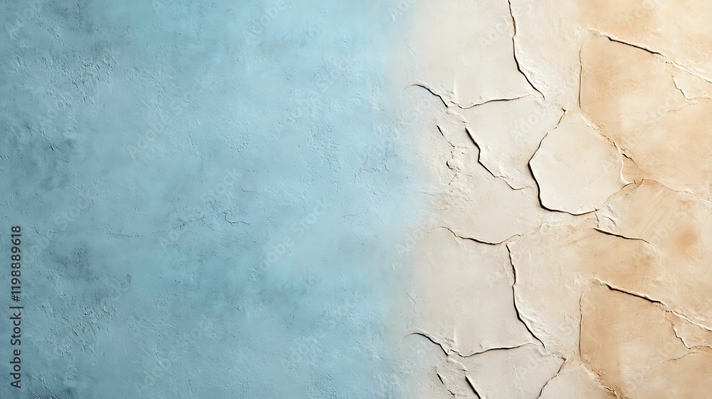 Poster textured background featuring a gradient of blue and beige with cracked patterns, suitable for desig