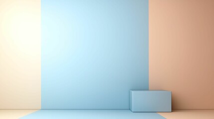 A minimalist interior scene featuring a blue wall and a beige wall with a blue box, creating a tranquil and modern ambiance. background muted colors comfort concept