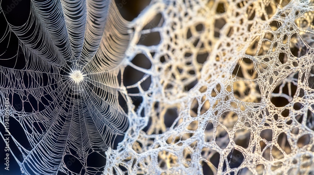 Poster a close-up view of a spider web on the trunk of a tree