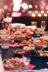 Served for banquet tables in a luxurious interior New Year party