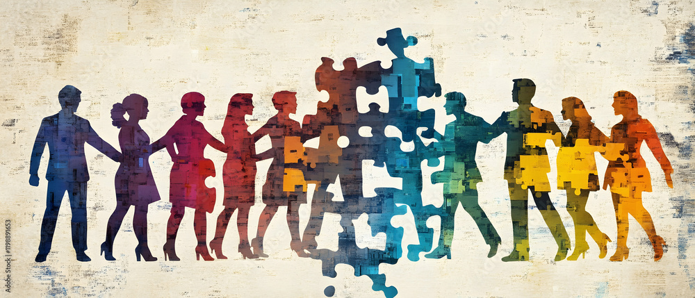 Aufkleber teamwork between business people and software developers, highlighting complementary skills and expe