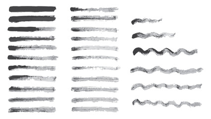 Set of curved and straight black lines made in ink for beautiful design, grunge line collection, painted rectangular diagonal shapes of different shapes and thicknesses, grunge set of strokes for text