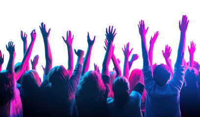PNG Crowd from behind with hands raised in joy concert person people.