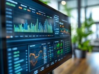 Cinematic Financial Dashboard Display Transparent Digital Interface with Graphs on Glass Screen - Ethical Business and Corporate Accountability in Modern Tech