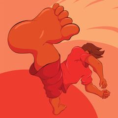 Spinning Kick illustration. a boy spinning back kick mma fighter concept art cartoon illustration 