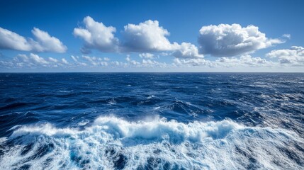 Fototapeta premium Spectacular aerial top view background photo of ocean sea water white wave splashing in the deep sea. Drone photo backdrop of sea wave in bird eye waves.