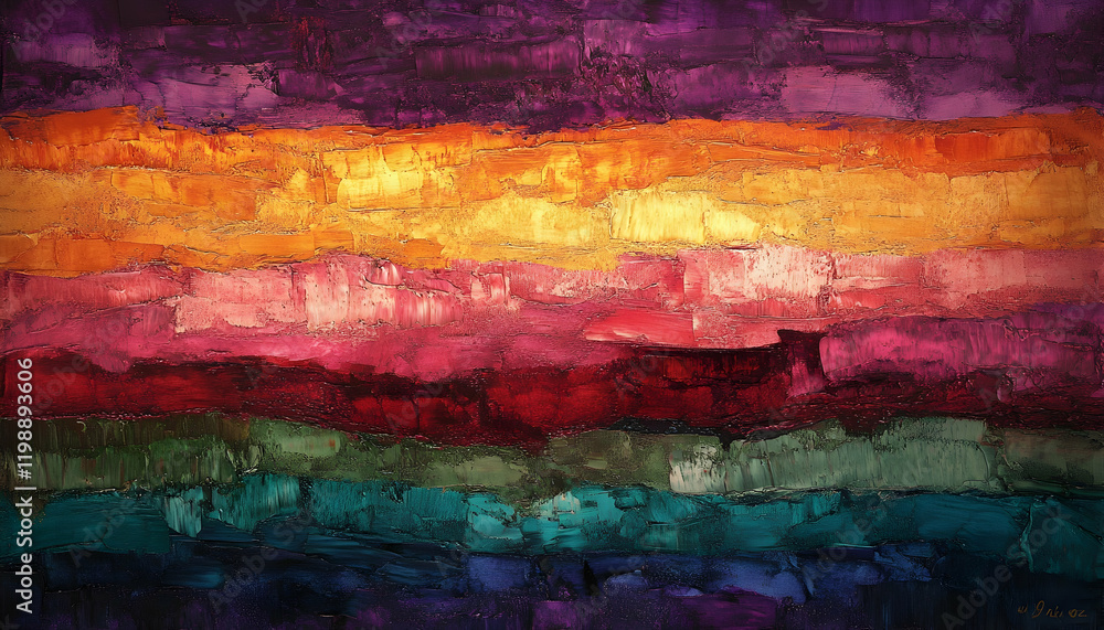 Poster vibrant abstract oil painting with a mix of bold colors and texture, creating a dynamic artistic bac