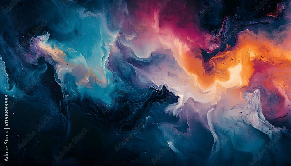 Poster vibrant abstract oil painting with a mix of bold colors and texture, creating a dynamic artistic bac