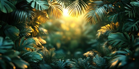 Lush Tropical Paradise: Golden Hour in a Verdant Jungle