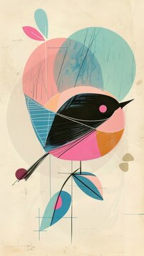 Whimsical Round Robin Design with Bright Pastel Colors and Clean Lines